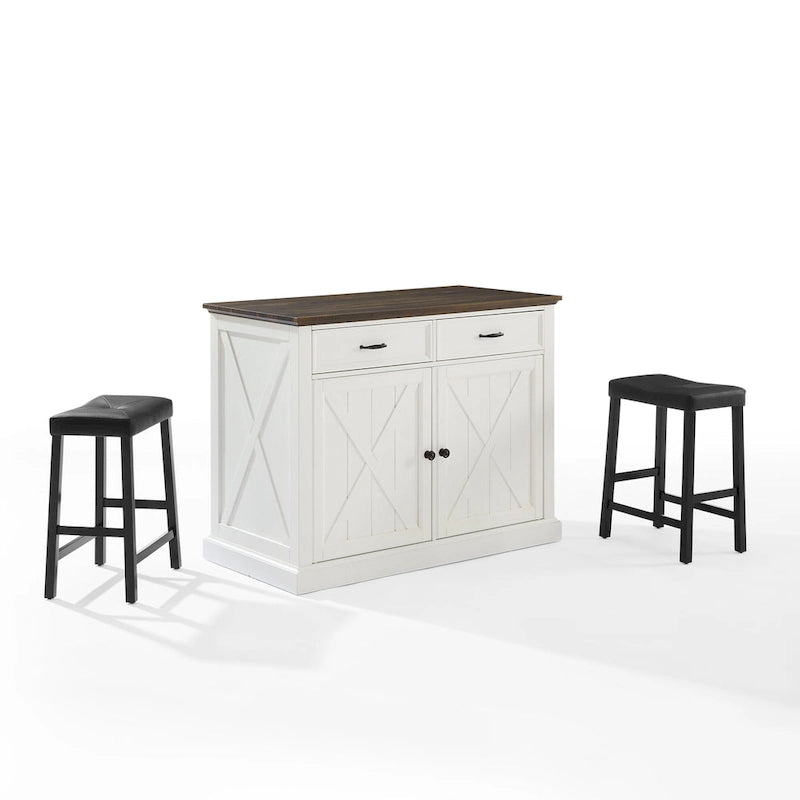 Kitchen Island with Upholstered Saddle Stools - 43D x 47.75W x 36.25H