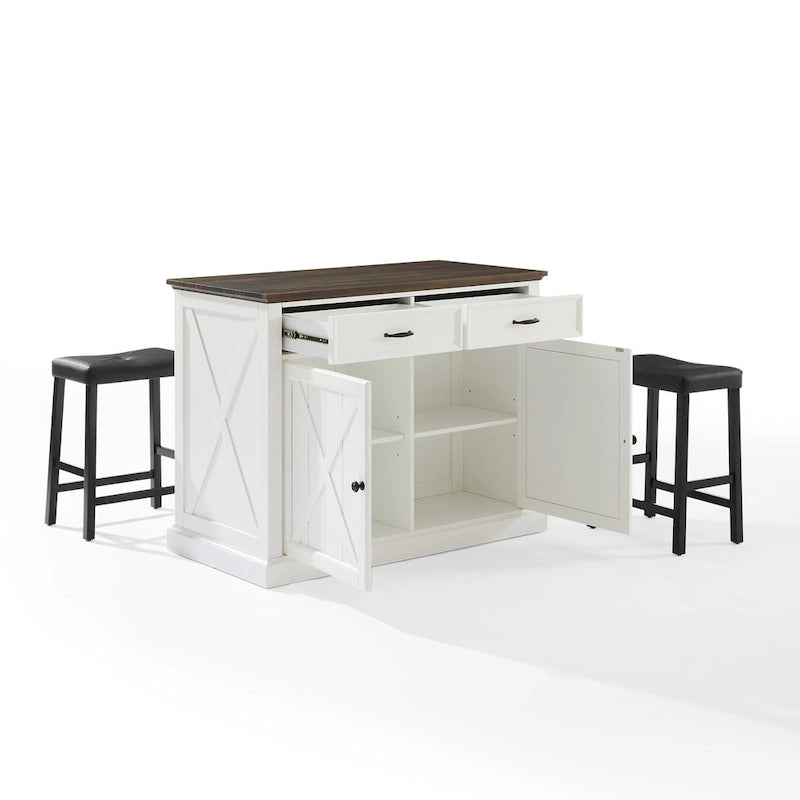 Kitchen Island with Upholstered Saddle Stools - 43D x 47.75W x 36.25H