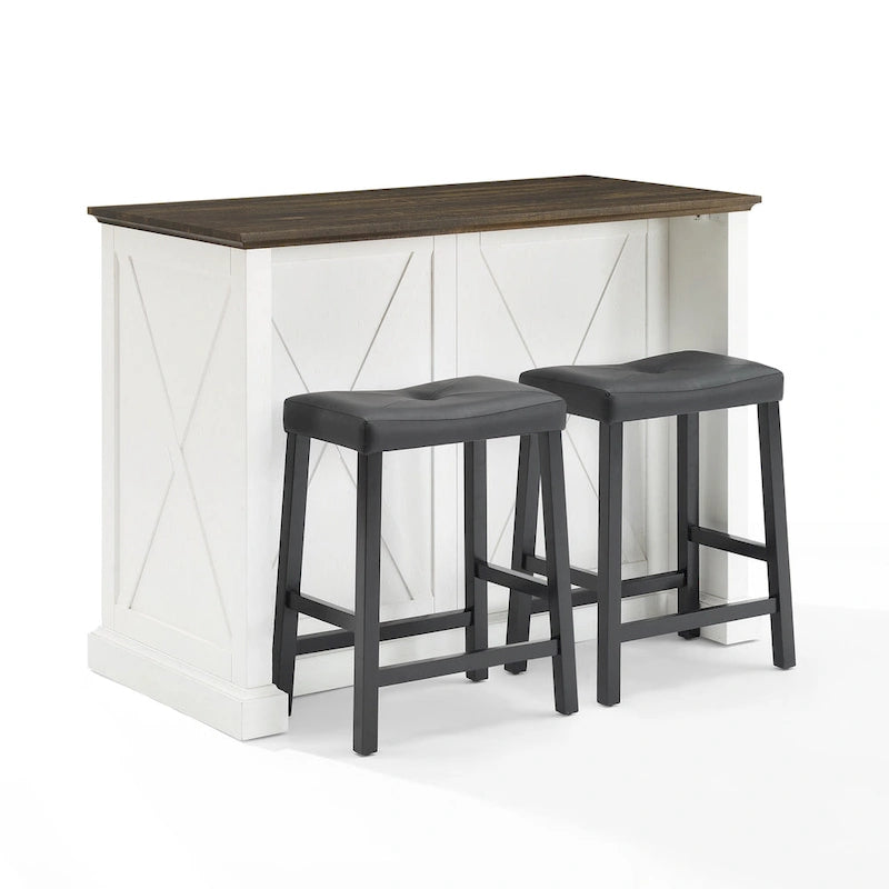 Kitchen Island with Upholstered Saddle Stools - 43D x 47.75W x 36.25H
