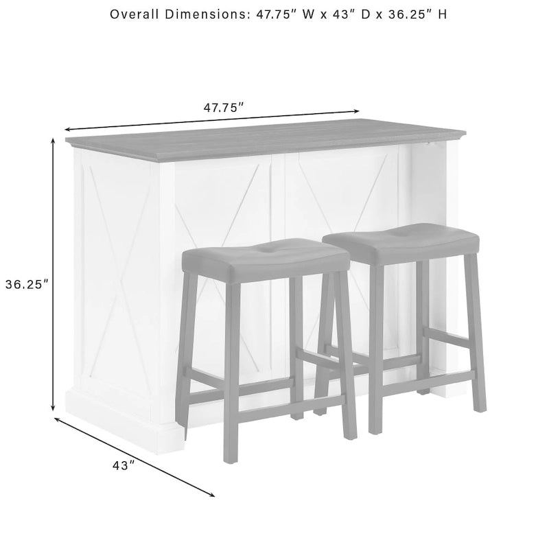 Kitchen Island with Upholstered Saddle Stools - 43D x 47.75W x 36.25H