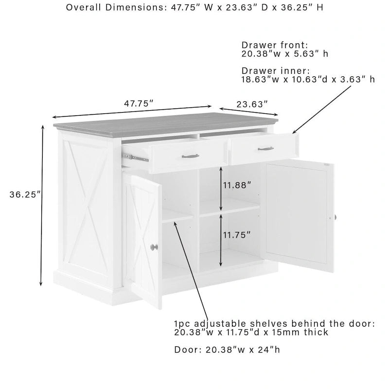 Kitchen Island with Upholstered Saddle Stools - 43D x 47.75W x 36.25H