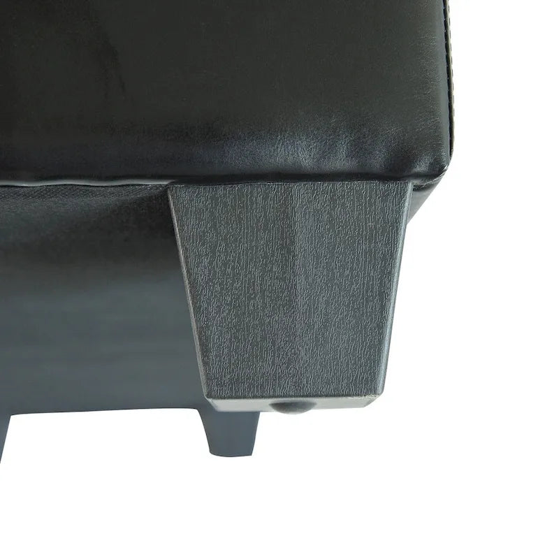 Black Faux Leather Storage Ottoman Bench