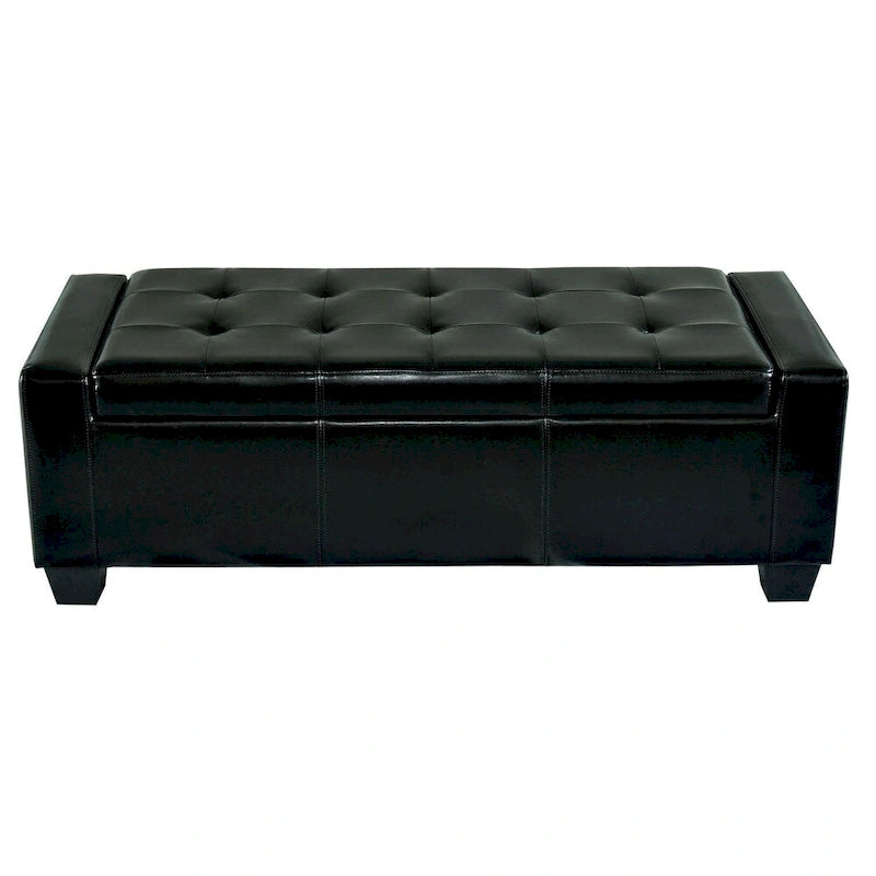 Black Faux Leather Storage Ottoman Bench