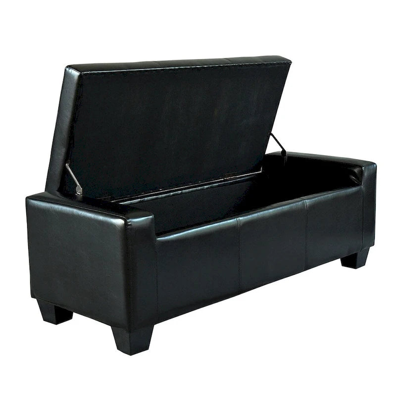Black Faux Leather Storage Ottoman Bench