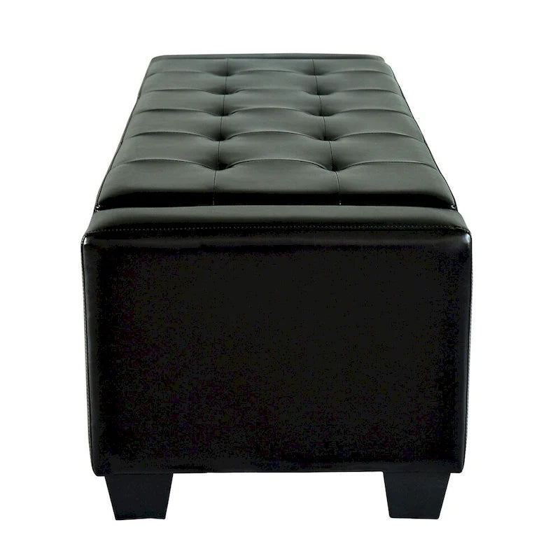 Black Faux Leather Storage Ottoman Bench