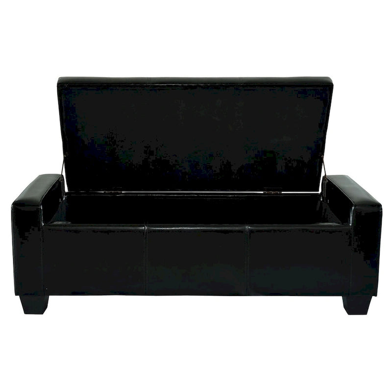 Black Faux Leather Storage Ottoman Bench