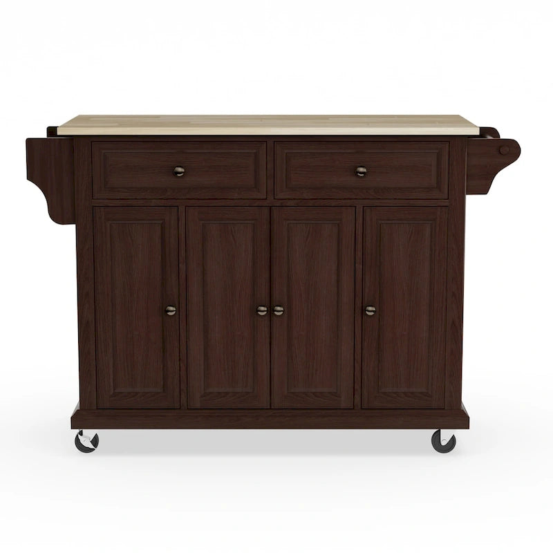 Full Size Mahogany Wood Kitchen Cart / Island - 18d x 51.5w x 36h