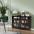 Modern Kitchen Storage Sideboard Buffet Cabinet with Sliding Glass Doors and Adjustable Shelf, Dark Brown