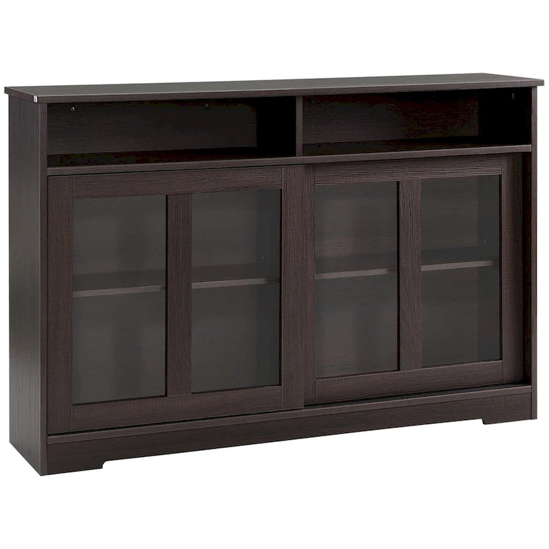 Modern Kitchen Storage Sideboard Buffet Cabinet with Sliding Glass Doors and Adjustable Shelf, Dark Brown