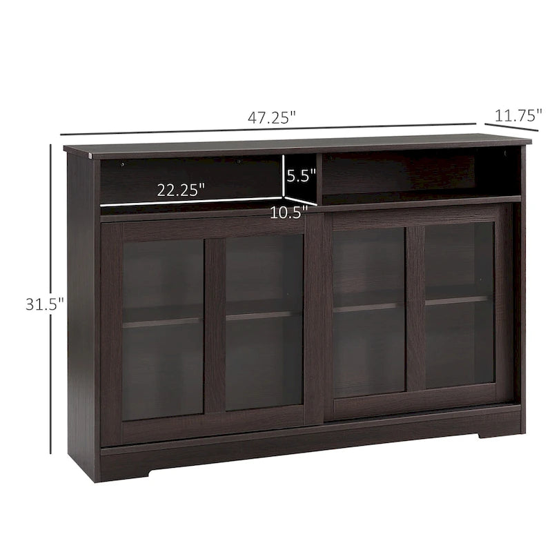 Modern Kitchen Storage Sideboard Buffet Cabinet with Sliding Glass Doors and Adjustable Shelf, Dark Brown