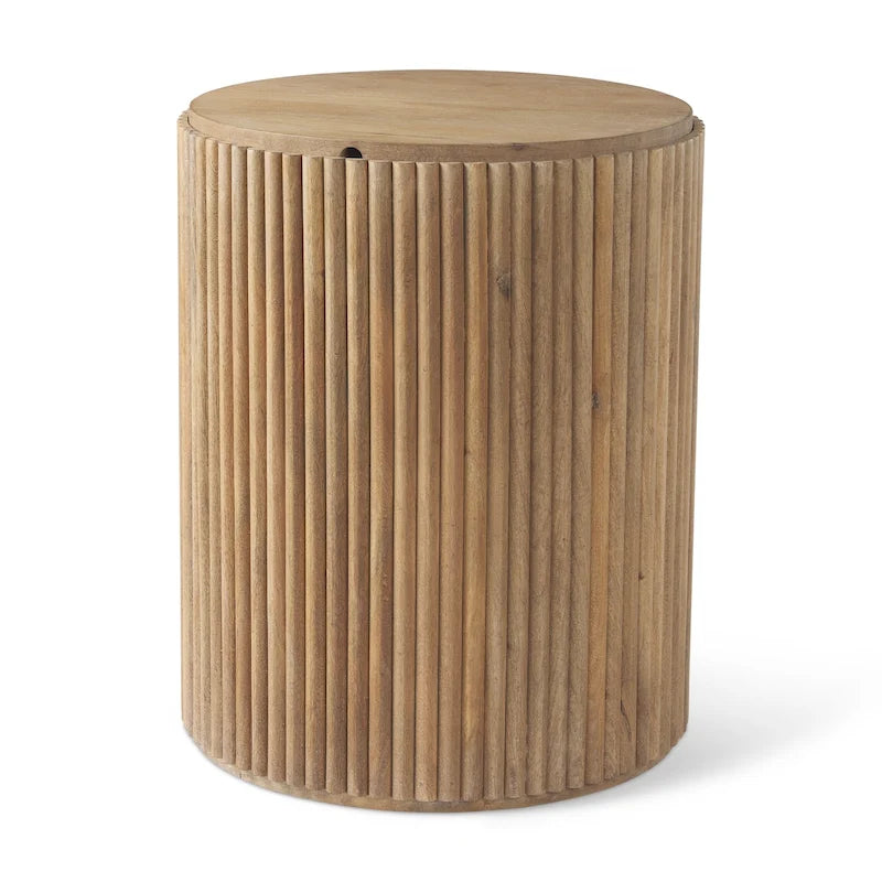 Dark Brown Solid Wood Fluted Round Side Table
