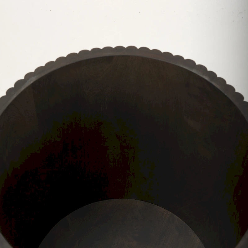 Dark Brown Solid Wood Fluted Round Side Table
