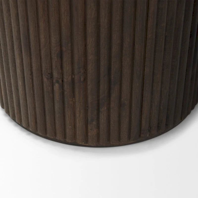 Dark Brown Solid Wood Fluted Round Side Table