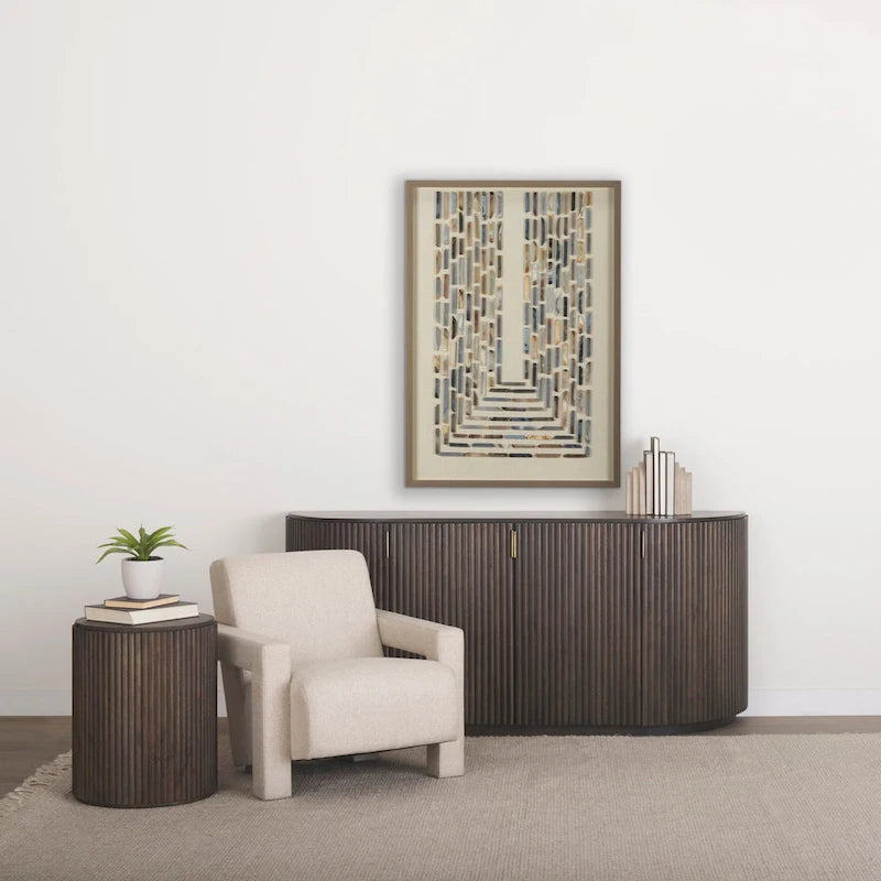 Dark Brown Solid Wood Fluted Round Side Table