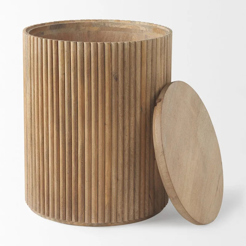 Dark Brown Solid Wood Fluted Round Side Table