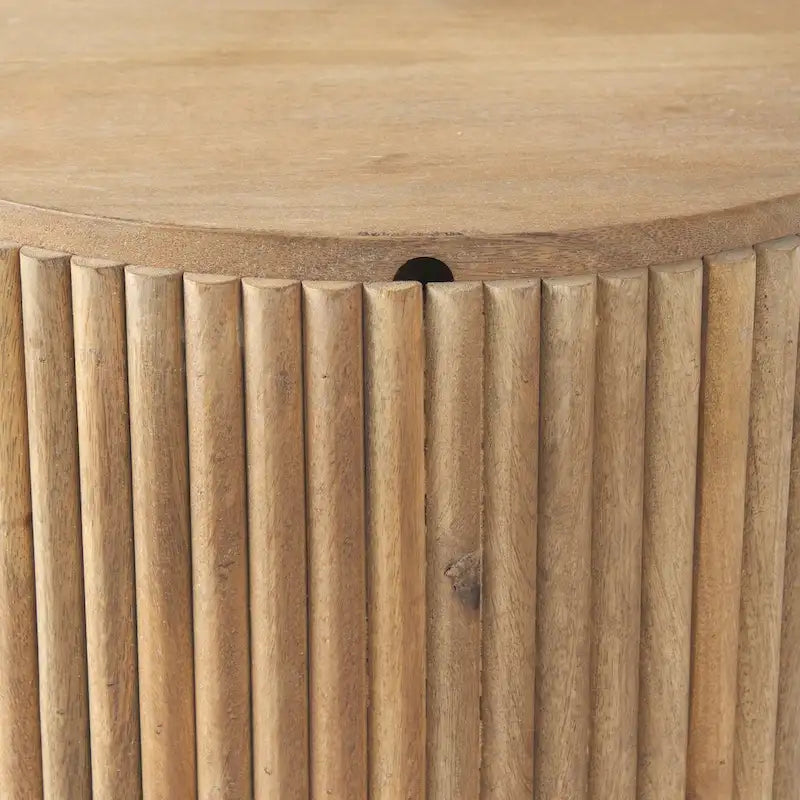 Dark Brown Solid Wood Fluted Round Side Table