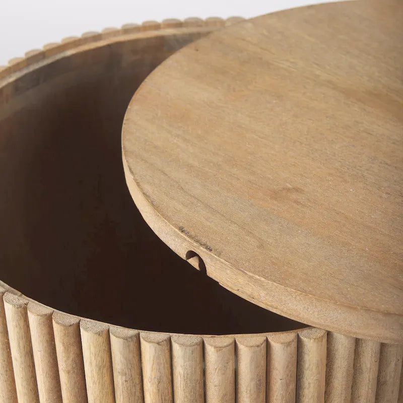 Dark Brown Solid Wood Fluted Round Side Table
