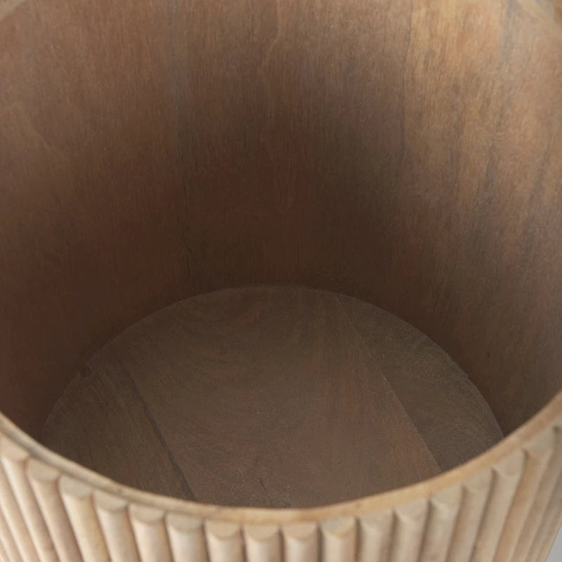 Dark Brown Solid Wood Fluted Round Side Table