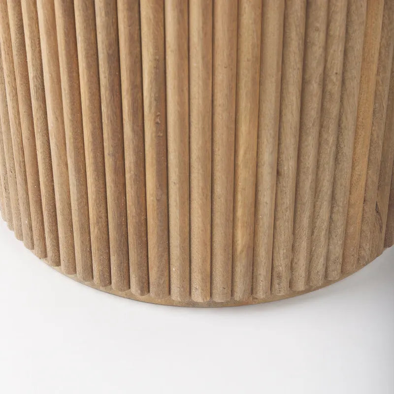 Dark Brown Solid Wood Fluted Round Side Table