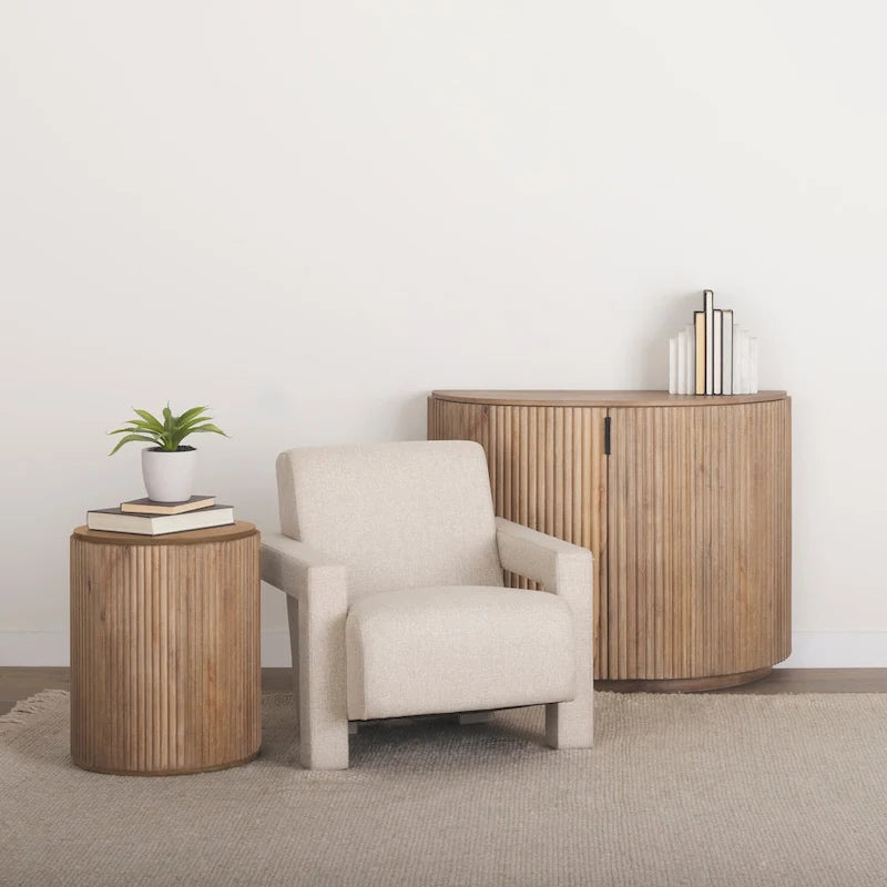 Dark Brown Solid Wood Fluted Round Side Table
