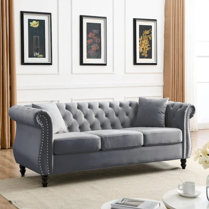 Classic Button-Tufted 3-Seater Sofa for Living Room