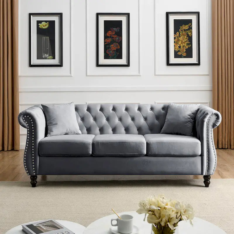 Classic Button-Tufted 3-Seater Sofa for Living Room