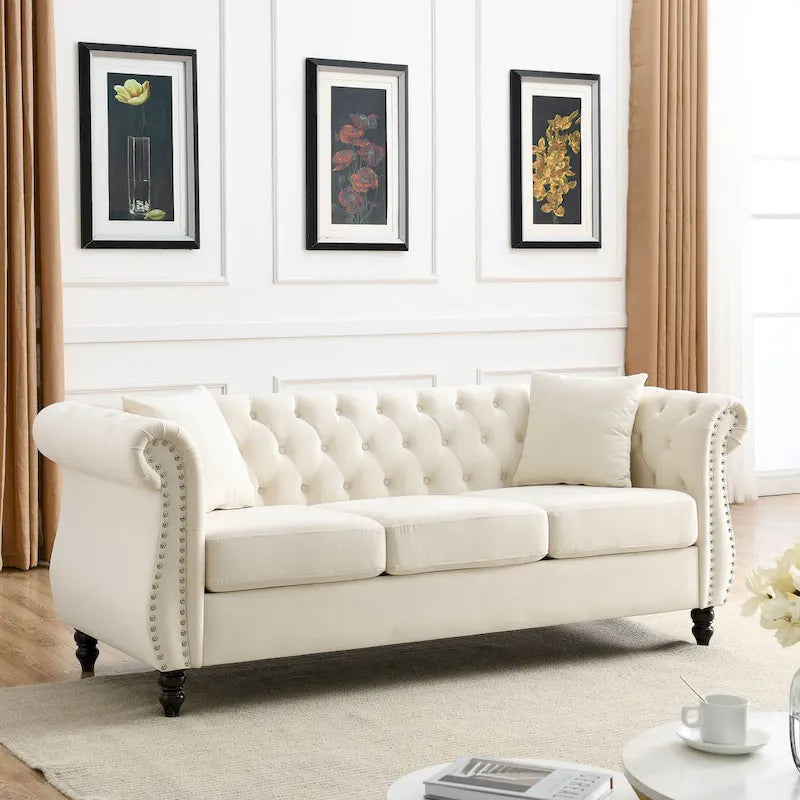 Classic Button-Tufted 3-Seater Sofa for Living Room