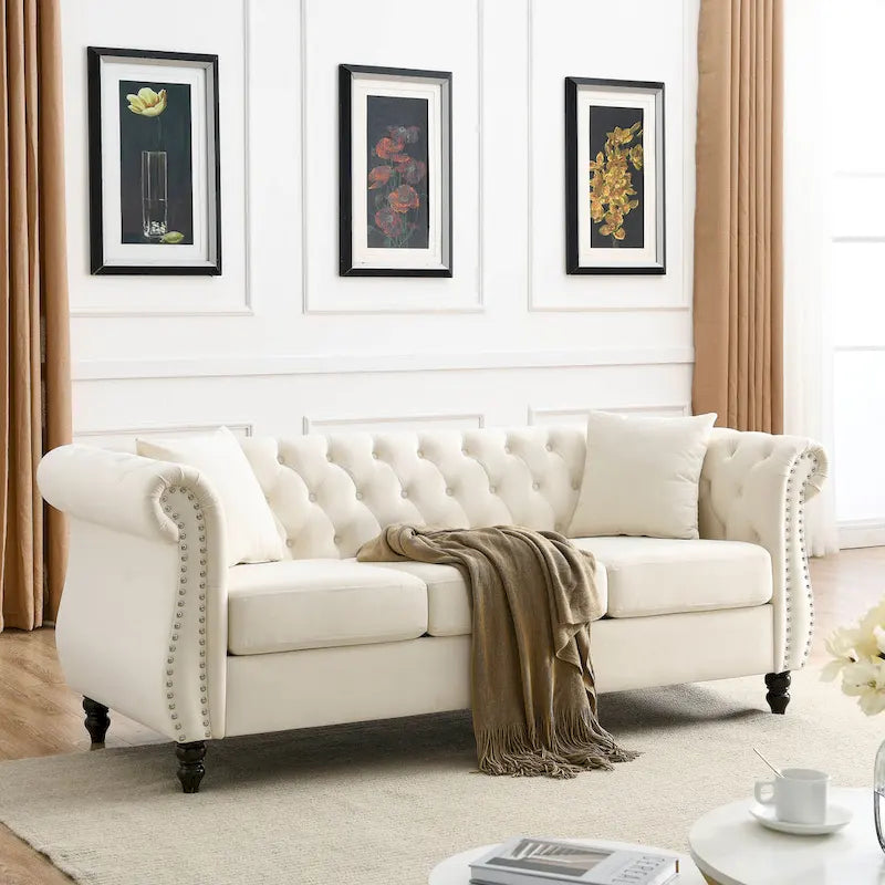 Classic Button-Tufted 3-Seater Sofa for Living Room