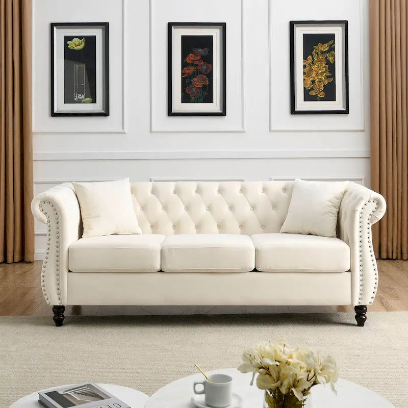 Classic Button-Tufted 3-Seater Sofa for Living Room
