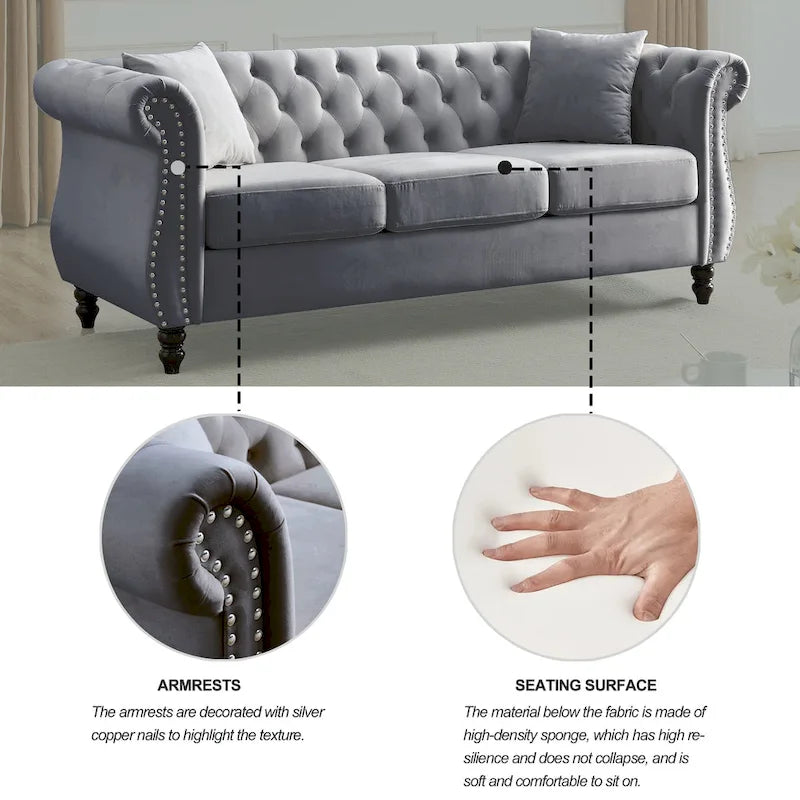 Classic Button-Tufted 3-Seater Sofa for Living Room