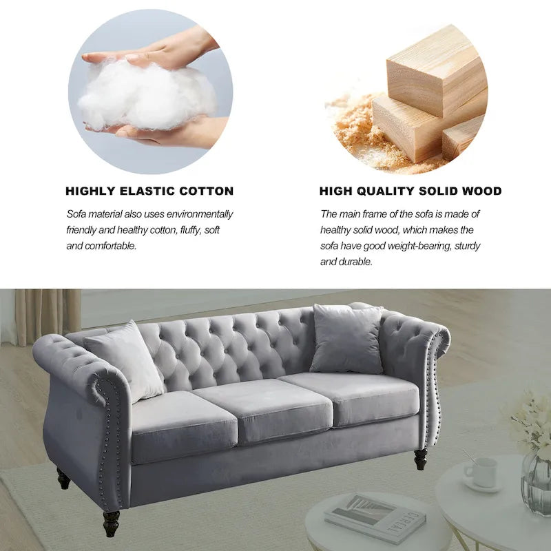 Classic Button-Tufted 3-Seater Sofa for Living Room