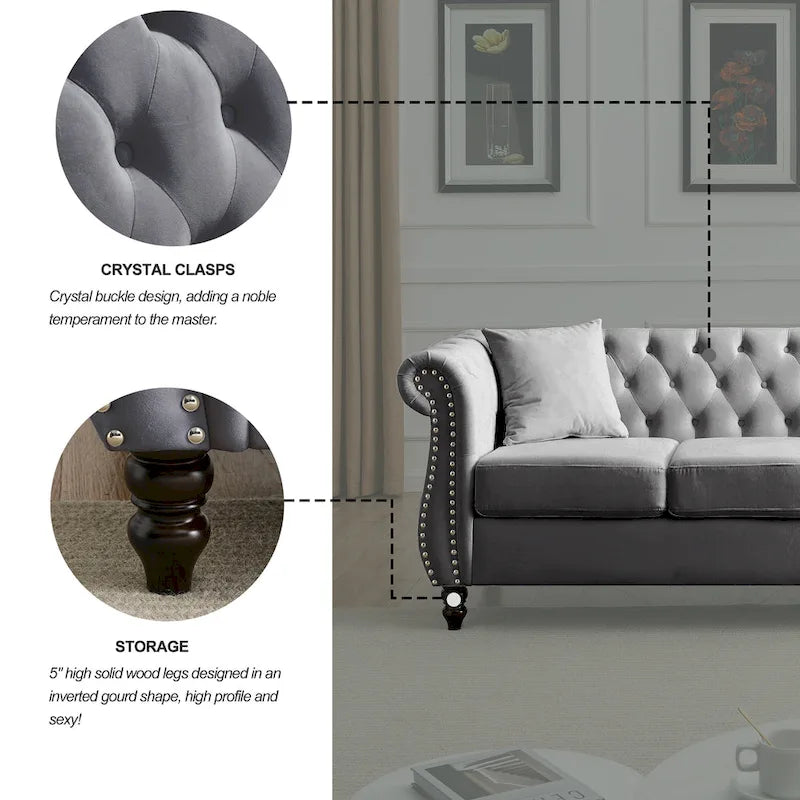 Classic Button-Tufted 3-Seater Sofa for Living Room