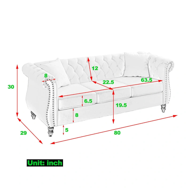 Classic Button-Tufted 3-Seater Sofa for Living Room