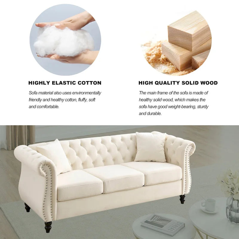 Classic Button-Tufted 3-Seater Sofa for Living Room