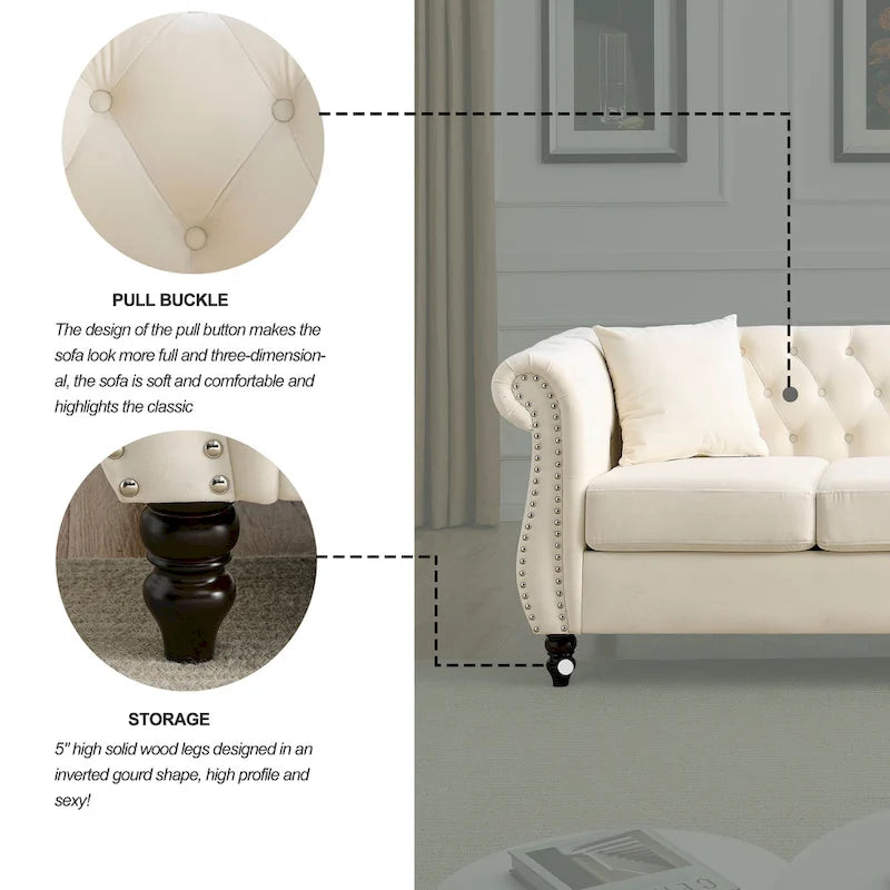 Classic Button-Tufted 3-Seater Sofa for Living Room