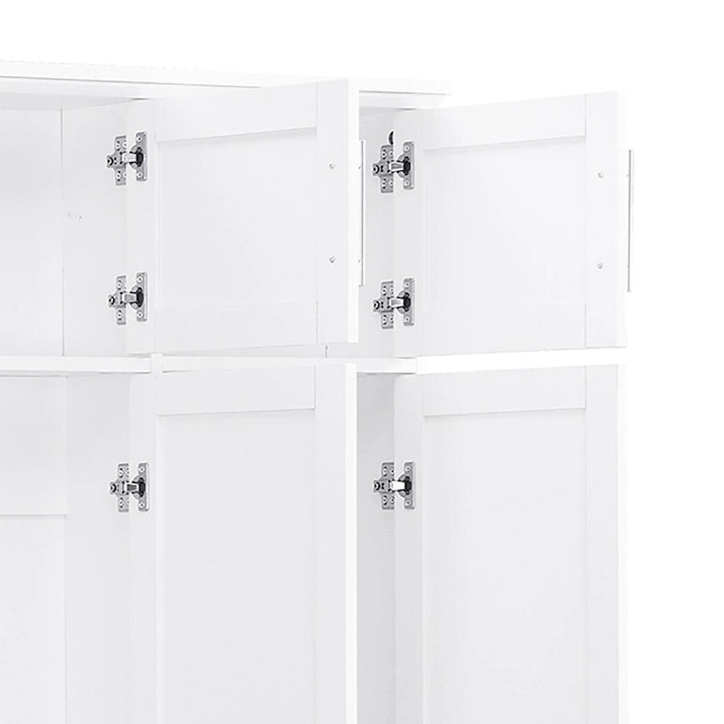 Stylish Wooden Tall Hall Tree with 8 Cabinets and 4 Open Storage Compartments
