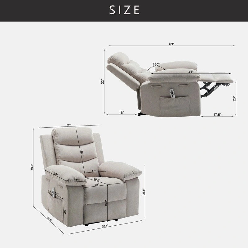 Power Recliner with Adjustable Massage Function and Heating System