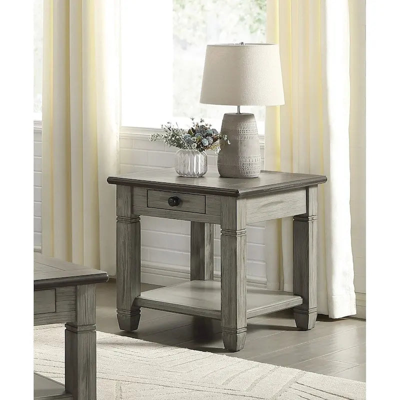 Antique Finish 1pc End Table with Drawer Bottom Shelf Wooden Side Table