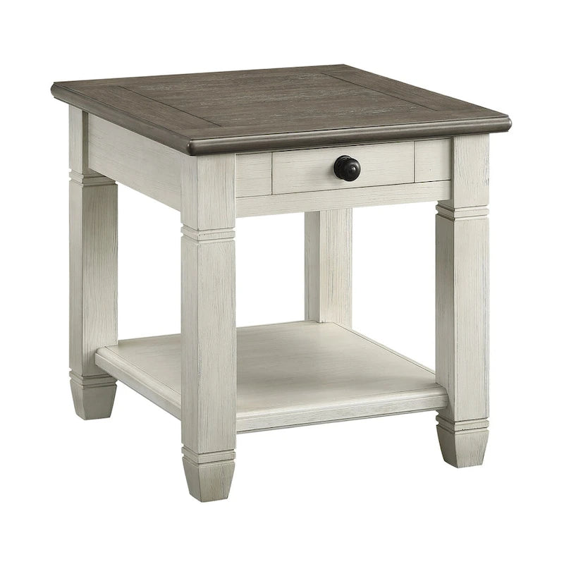 Antique Finish 1pc End Table with Drawer Bottom Shelf Wooden Side Table