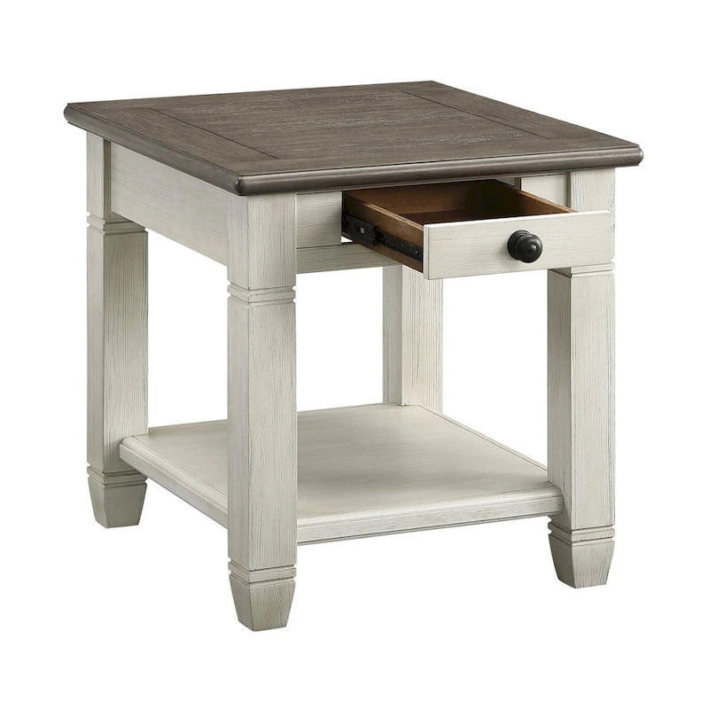 Antique Finish 1pc End Table with Drawer Bottom Shelf Wooden Side Table
