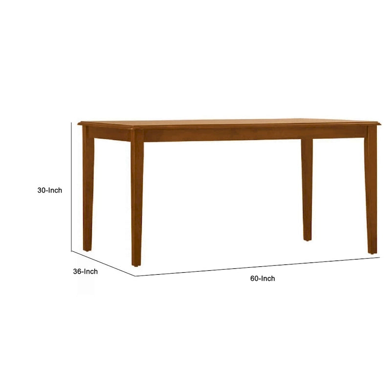 60 Inch Rectangular Dining Table, Tapered Legs, Rich Walnut Brown