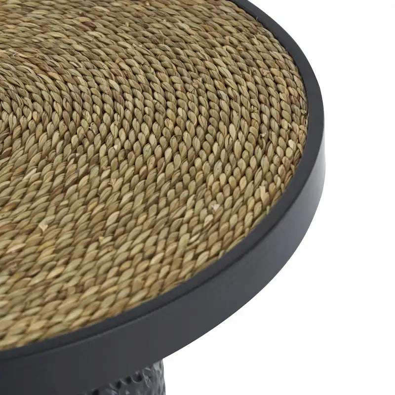 Metal Handmade Side End Accent Table with Rope Tabletop - Black
