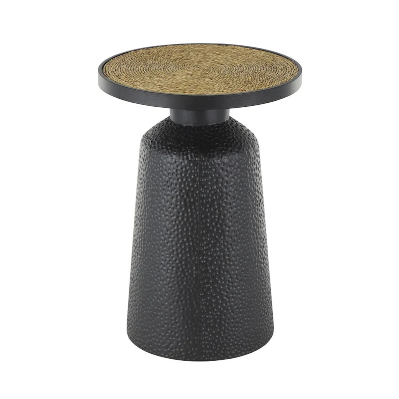 Metal Handmade Side End Accent Table with Rope Tabletop - Black
